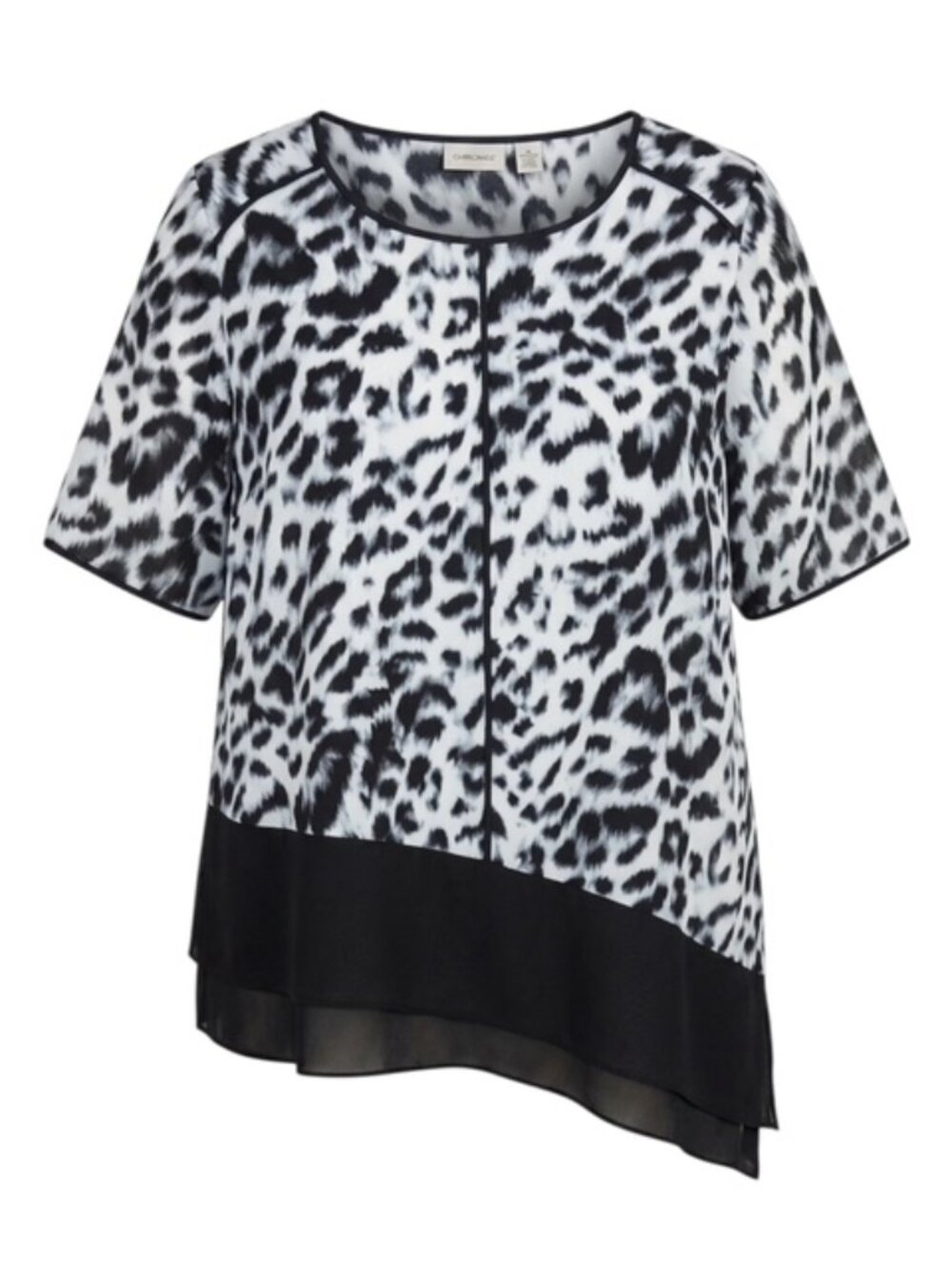 CHICO'S Leopard Print Asymmetric Hem Short Sleeve Blouse - Size XL - Picture 2 of 7